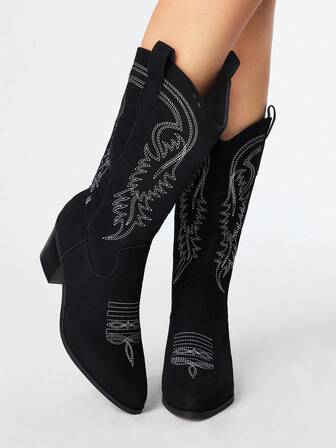 Fairycore Stivali western da donna con ricamo a forma di farfalla vuota, in pelle al ginocchio, per primavera/autunno