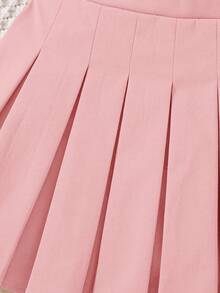 Young Girl Fashionable Versatile Solid Color Pleated Fitted Casual Skirt,Herbst - Pink - View 5