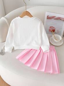 Souflis Souflis 春秋冬独特设计年轻女孩欧式圆领套头花3D针织毛衣，宽松版型搭配粉色百褶裙套装 - 彩色 - 查看 2
