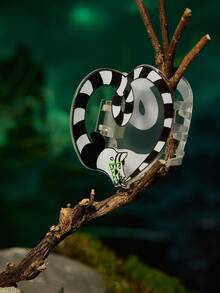 Beetlejuice X SHEIN 时尚条纹心形黑白发夹，适合居家、沐浴、美容、发髻发型、哥特风、角色扮演 - 無色 - 查看 2