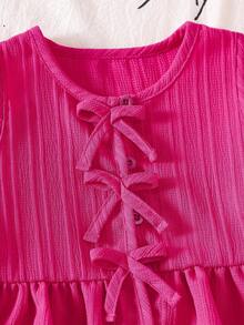 SHEIN Playful Pals Baby Girl Blue Round Neck Sleeveless Top Elastic Waist Sweet Suitable For Outdoor Wear - Hot Pink - View 4