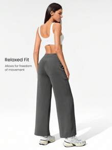 GLOWMODE Modal Silky Smooth Petite Wide Leg Active Pants Daily Casual Wear Full Autumn Fall Winter - Dark Grey - View 2
