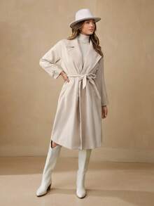 Wildy Lapel Neck Drop Shoulder Belted Overcoat