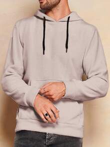 EURMUSE Men's Drawstring Hooded Casual Sweatshirt - Beige - View 1
