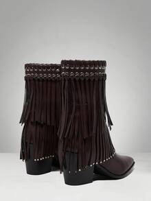 Solezae Women's Block Heel Fringe Western Cowgirl Boots –Chic & Statement-Making For Festivals, Concerts & All Your Boldest Fashion Moments. - Chocolate Brown - View 5