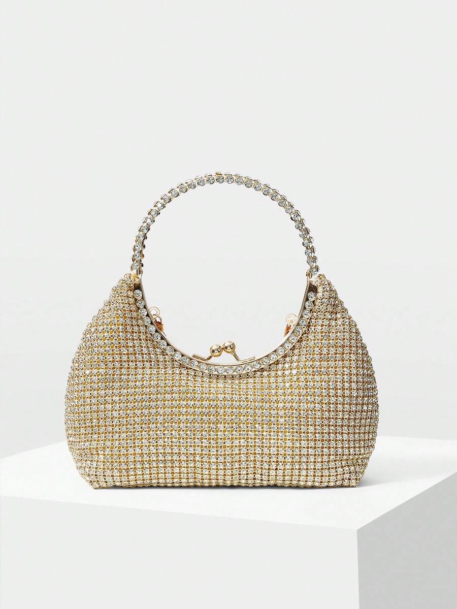 MOTF PREMIUM 水钻细节吻锁晚装包 - 金色 - 查看 2