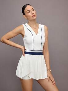 Activina 女式拼色褶皱无袖运动连衣裙 - 藍白色 - 查看 4