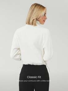 GLOWMODE Thin Polar Fleece Loose-Fit Cropped Drawstring Long Sleeve Jacket - Beige - View 4