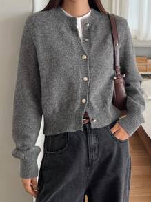 DAZY Women Solid Color Front Button Long Sleeve Casual Knit Cardigan,Long Sleeve Tops,Fall Clothes - Grey - View 14