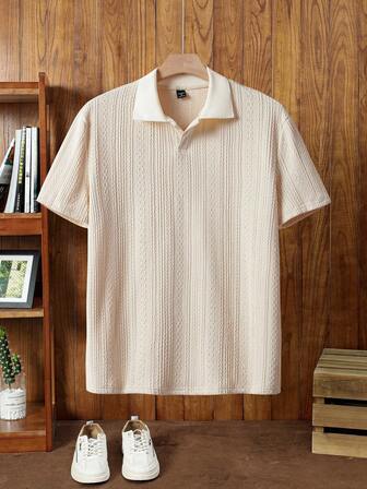 Manfinity NXTstreet Men's Casual Loose Knit Drop Shoulder Polo Shirt With Turndown Collar, Short Sleeve Men Polo Shirt Knitted Polo Shirt Men Textured Polo Shirt Short Sleeve Polo Shirt