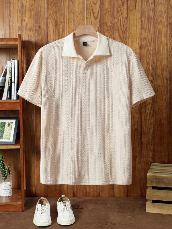 Manfinity NXTstreet Men's Casual Loose Knit Drop Shoulder Polo Shirt With Turndown Collar, Short Sleeve Men Polo Shirt Knitted Polo Shirt Men Textured Polo Shirt Short Sleeve Polo Shirt