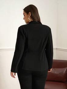 SHEIN Clasi Blazer negro de corte slim con decoración de botones dorados para mujer de talla grande, adecuado para el trabajo y el transporte, blazer de otoño/invierno para mujeres - Negro - Ver 2