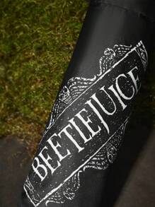 Beetlejuice X SHEIN 1pc Striped & Letter Graphic Umbrella, UV Protection, Suitable For School, Work, Outdoor And Daily Use, Designed For College Students, High School Students And Men & Women, Goth - Black and White - View 6