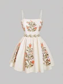 SHEIN MOD Plus Size Women's Spaghetti Strap Positioning Printed Slip Dress, Bohemian Mini Dress,Western Wear Women,Beach Outfits For Woman,Vacation,Country,Birthday Dresses For Women