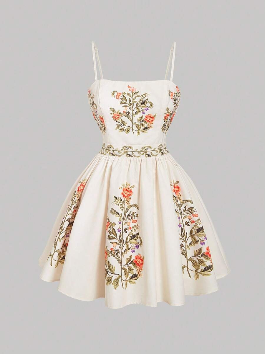 SHEIN MOD Plus Size Women's Spaghetti Strap Positioning Printed Slip Dress, Bohemian Mini Dress,Western Wear Women,Beach Outfits For Woman,Vacation,Country,Birthday Dresses For Women