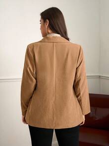 Chikora 大码女式纯色简约日常长袖仿麂皮西装外套，适合秋季、冬季、外出、职场、办公室穿着，商务休闲，适合办公室穿着。 - 駝色 - 查看 2