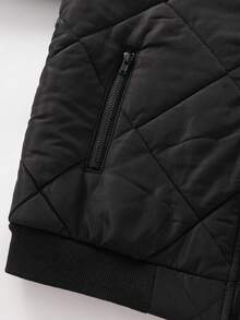 SHEIN 儿童/青少年男童休闲棒球领绗缝棉服外套，冬季外套 - 黑色 - 查看 6