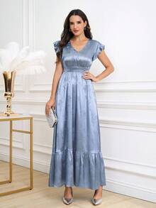 Ellevyn 女士蓝色花卉印花夏装，女士夏装演唱会服装教师服装 - 藍色 - 查看 2