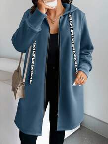 Calvaya Plus Size Loose Casual Warm Long Zip-Up Hooded Sweatshirt Jacket, Suitable For Autumn/Winter Fall