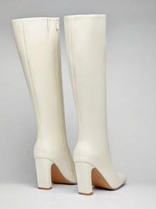 SHUZIA #RunwayReady Women's 3.5'' Slanted Block Heel & Sleek Square Toe Pu Knee High Boots–A Chic, Versatile Essential For Day-To-Night Looks With Modern Edge & All-Day Comfort. - White - View 7