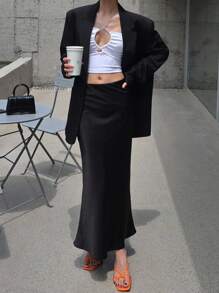 DAZY Y2k 女士缎面长款美人鱼裙 - 黑色 - 查看 6