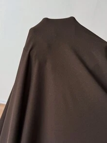 SHEIN PETITE 女式优雅纯色棕色咖啡色方领喇叭连衣裙，春夏 - 棕色 - 查看 10