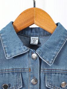 1 件女童休闲学院风水洗蓝色蝴蝶结长袖牛仔夹克 - 藍色 - 查看 5