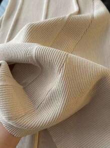 Franclia 优雅长袖圆领修身休闲连衣裙 - 杏色 - 查看 5