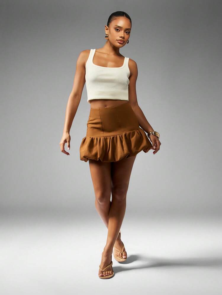 MISSGUIDED Mini Skirt Bubble Hem Ruffle Bottom High Waisted Evening Party Club Night Fashion A Line Skater Fall Winter Holiday