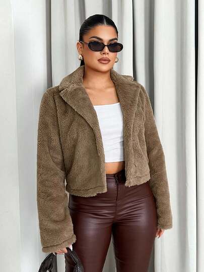 Sirith Casual Solid Color Cropped Jacket, Autumn/Winter Fall Cloth For Women