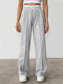 EURMUSE Women's Casual Versatile Contrast Color Drawstring Waist Sweatpants - Grey - View 5