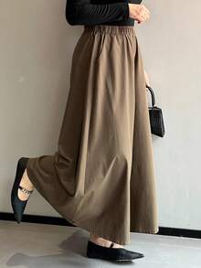 Dazy Plus Pantalones anchos de pierna ancha de unicolor con cintura elástica para mujer de talla grande, pantalones casuales de otoño