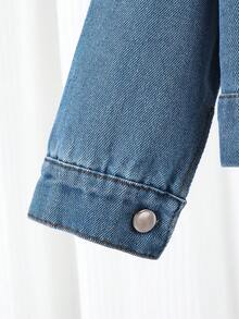 1 件女童休闲学院风水洗蓝色蝴蝶结长袖牛仔夹克 - 藍色 - 查看 3