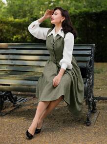 Vintamour Vintage College Style Women's 2pcs Grey Vest & Skirt Suit With Lapel Collar Fall Women Clothes Two Pieces Outfits Vest Set Back To School Business Casual Women Outfits Vest Set Office Wear Preppy Women's Clothing Winter Women Clothes Office Wear Women Set Thanksgiving Women Outfit Fall Clothes Women Skirt Set Women Suit Set Valentine Day Red Dresses Classy Elegant Autumn Clothes Chic Women's Set