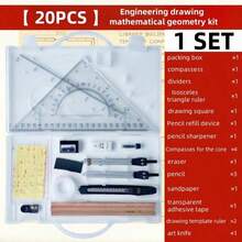 7/20pcs Math Drawing Tool Set In Compass And Ruler Style With Eraser For Student Exam And Homework, Suitable For Elementary Students Back To School