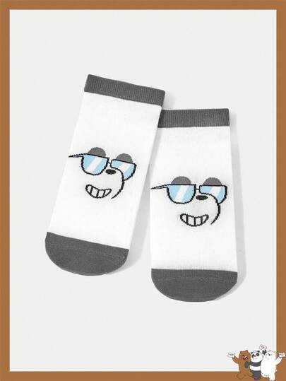 We Bare Bears X SHEIN 1 Pair Women's Funny Cartoon Pattern Contrast Color Ankle Socks