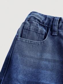 SHEIN Girlism 少女Y2K复古宽松阔腿牛仔裤，原宿风韩流街头服饰，灰色复古2000年代风格，冬季返校季，Y2K牛仔裤，超大牛仔裤，秋季阔腿牛仔裤 - 深色水洗藍 - 查看 4