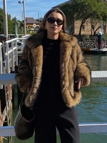 DAZY Women's Warm Faux Fur Collar Jacket For Autumn/Winter Women Coats - Brown - View 6