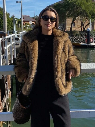 DAZY 女士秋冬季保暖仿毛领外套