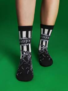 Beetlejuice X SHEIN 女士中筒袜 - 彩色 - 查看 6