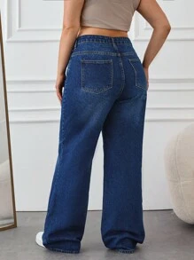 EURMUSE 100%Cotton LOW WAIST WIDELEG DARK WASH - Dark Wash - View 2