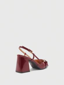 CUCCOO BIZCHIC Women's Fashion Burgundy Open Back Pointed Toe Chunky Heels Pumps, Classic Minimalist Design For Commute, Date, Party, Holiday, Wedding - Burgundy - View 8