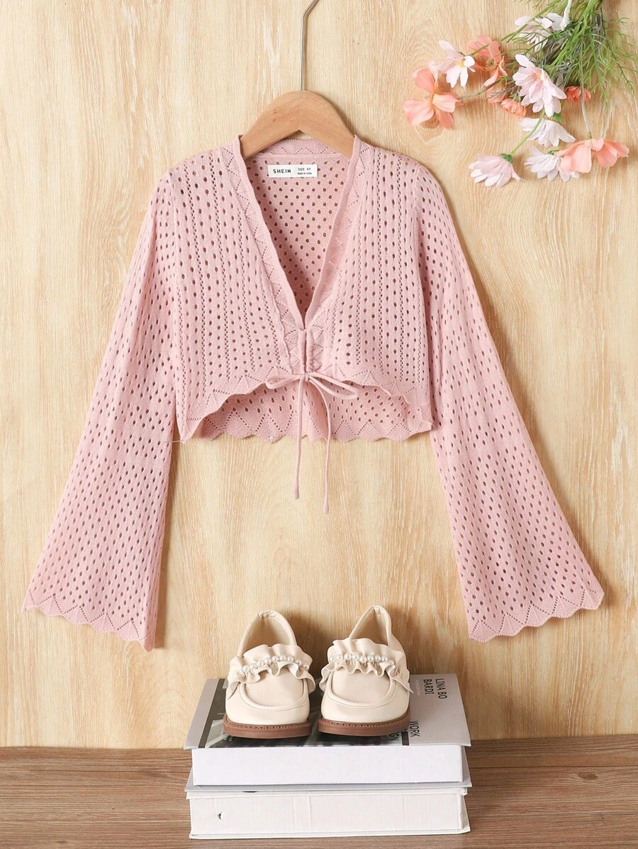 SHEIN Tween Girl Elegant Fitted Long Sleeve Pullover Sweater,In Fall/Winter - Dusty Pink - View 1