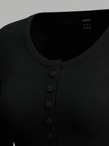 SHEIN EZwear Casual Versatile Knit Cardigan Long Sleeve T-Shirt For WomenIn Fall/Winter