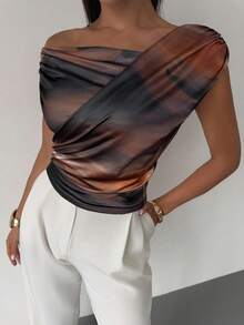 Firerie 女式优雅简约日常通勤时尚都市时尚平价褶皱图案印花修身上衣，秋季 - 彩色 - 查看 7