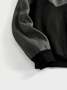 EASEVO 大码男士休闲圆领套头衫，纯色拼布撞色，适合秋冬 - 彩色 - 查看 4