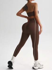 Slayform 女式无缝粉色条纹运动套装、短款上衣和紧身裤 棕色健身套装 棕色两件套 棕色瑜伽套装 无肩带健身套装 无缝健身套装 棕色两件套 女式棕色无肩带健身套装 棕色运动套装 女式棕色紧身裤套装 无肩带运动套装 棕色紧身裤两件套 - 咖啡棕 - 查看 5