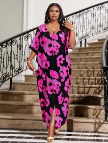 Fleurora 春夏休闲优雅波西米亚风黑色编织V领直筒束腰连衣裙卡夫坦长款加大码连衣裙复活节连衣裙女士春季女装 - 黑色 - 查看 5