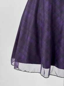 Sweetra Đầm midi tay lửng họa tiết kẻ caro cổ chữ V cỡ lớn mùa hè, buộc eo - Nhiều màu - Xem 4