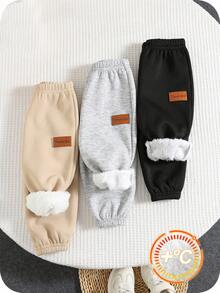 SHEIN 3条装男女宝宝可爱加厚弹力腰裤，中性婴儿运动裤，多件装百搭，秋冬季男宝宝运动裤，男宝宝保暖裤，男宝宝冬季裤 - 彩色 - 查看 3